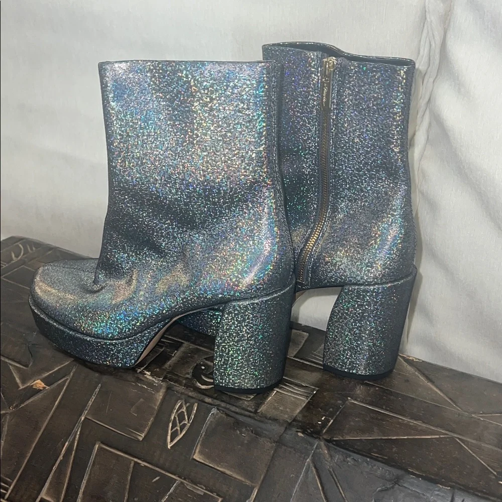 Holographic Glitter Platform Ankle Boots - Iridescent Silver - Picture 4 of 6